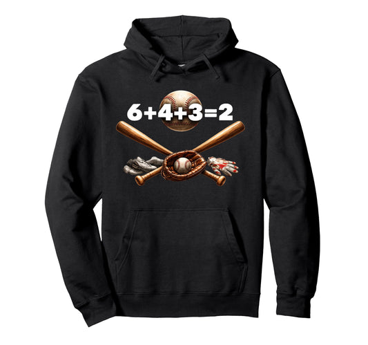 6 4 3 2 Double Play Baseball Player Hoodie - Graphic Print for Adults - T-Shirt, Sweatshirt, Hoodie