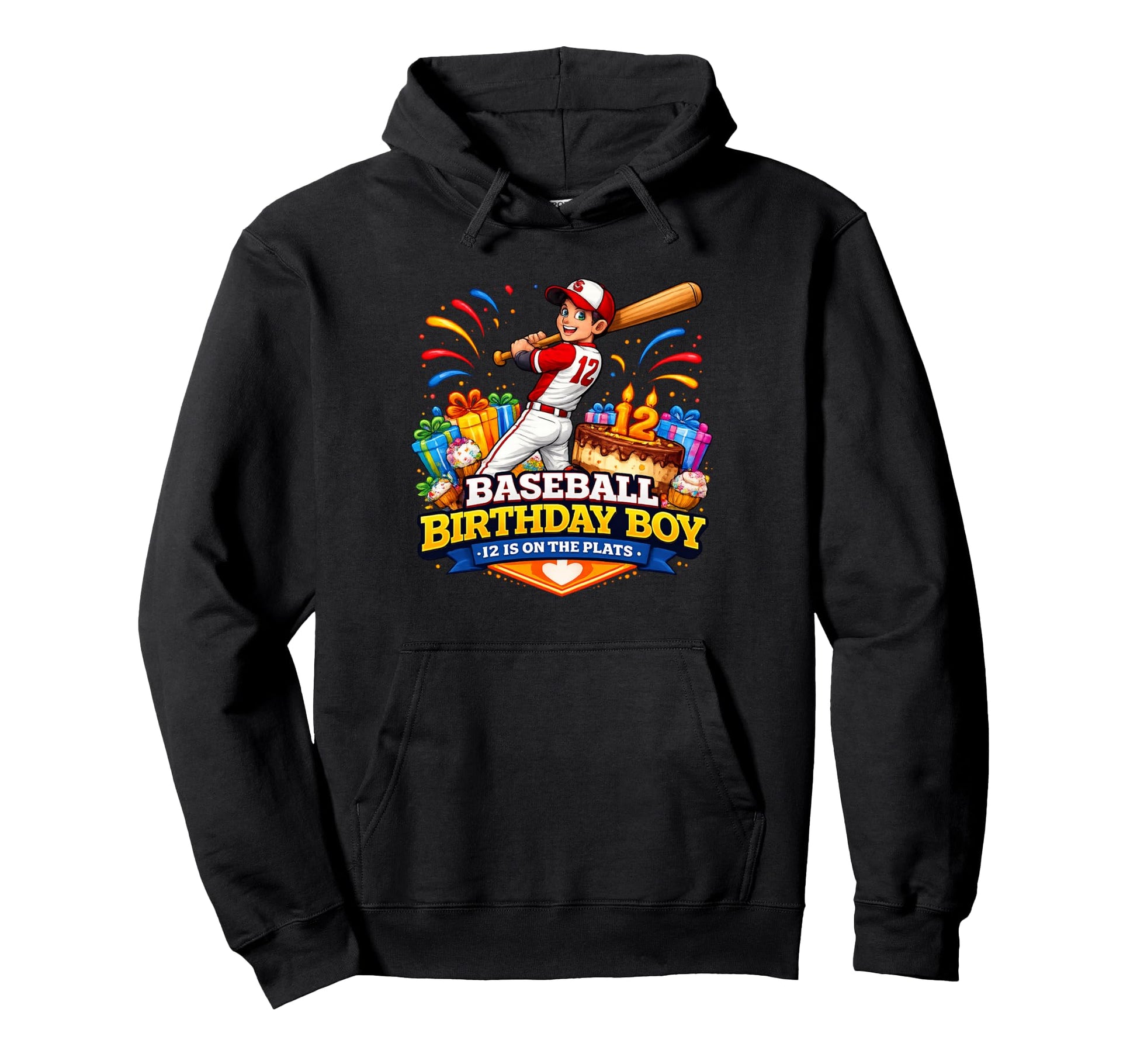 Baseball Birthday Twelve Is Plate Hoodie - Casual Everyday Wear for Adults - T-Shirt, Sweatshirt, Hoodie