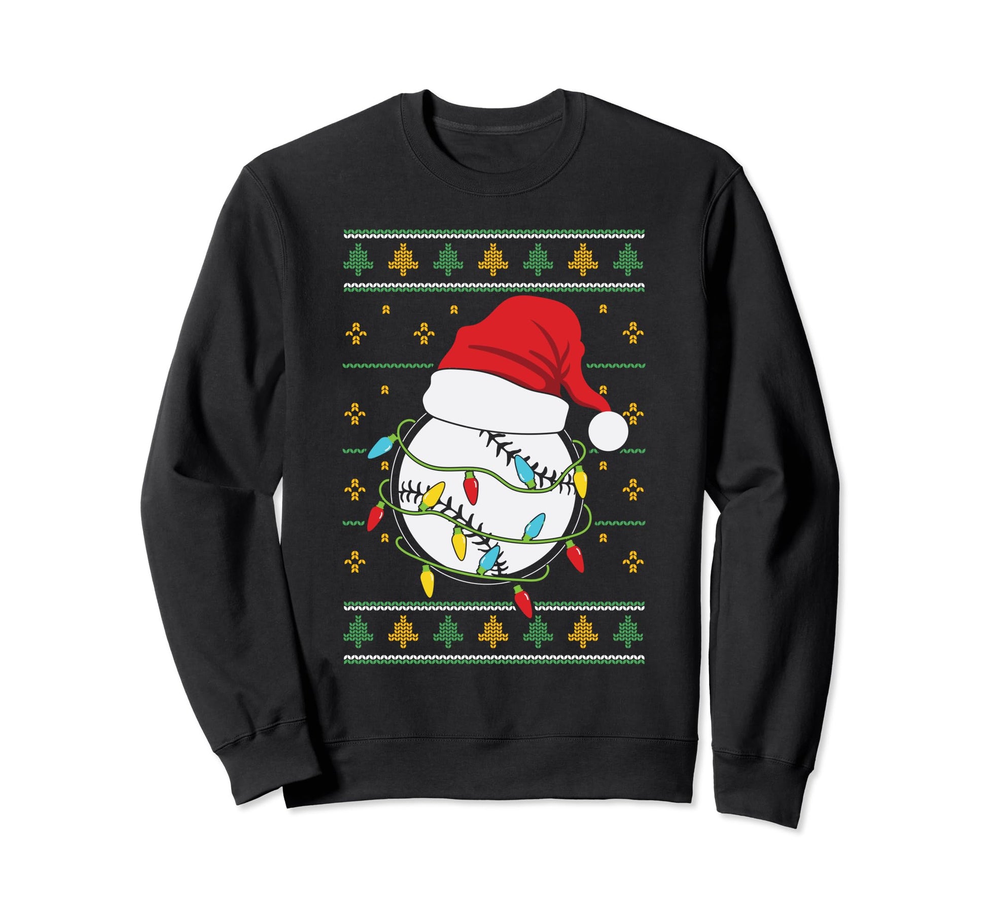 Baseball Ball Santa Hat Lights Sweatshirt - Novelty Apparel for Adults - T-Shirt, Sweatshirt, Hoodie