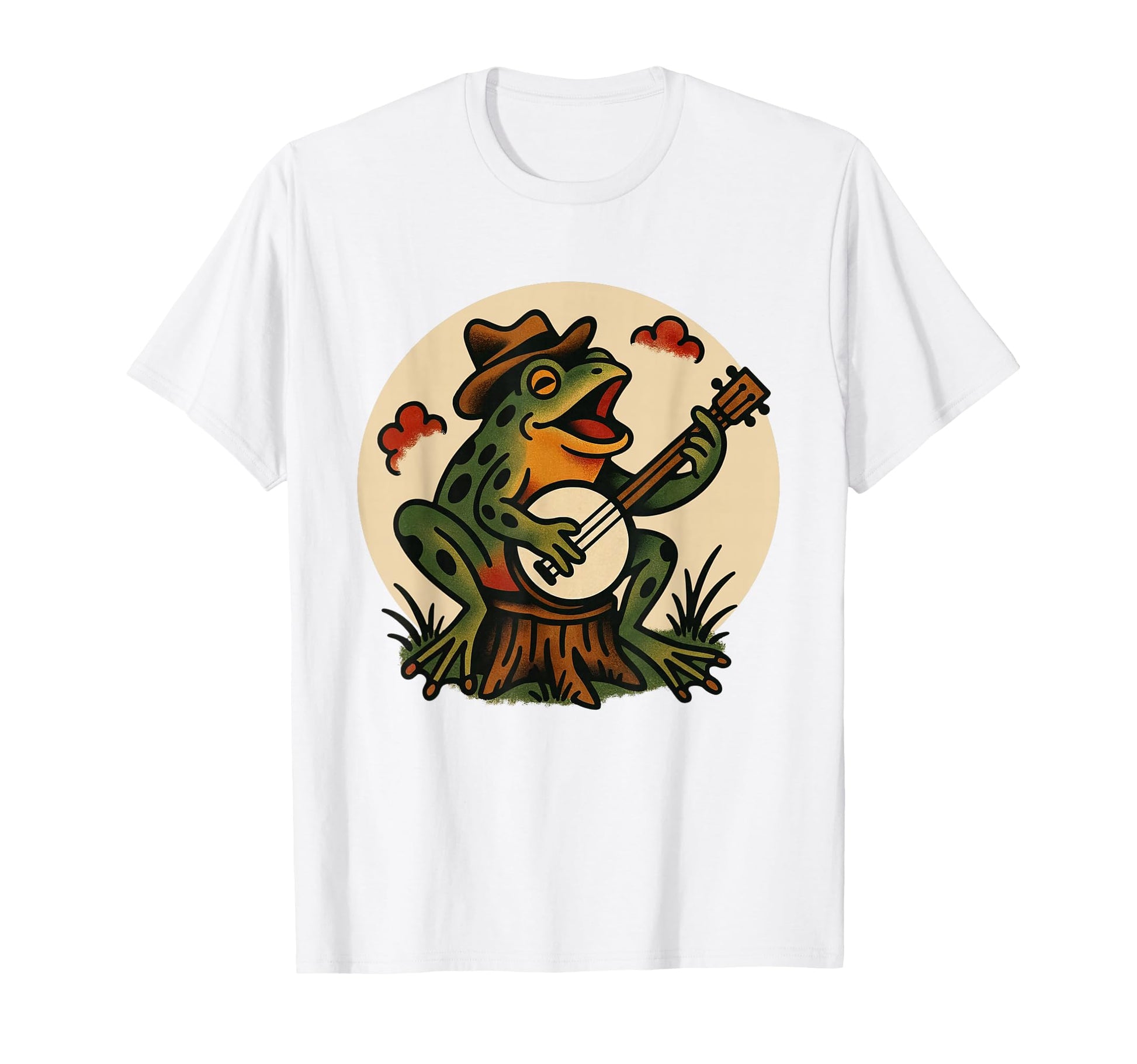 Frog Banjo Tattoo Flash American Tattoos T-Shirt - Graphic Print for Adults - T-Shirt, Sweatshirt, Hoodie