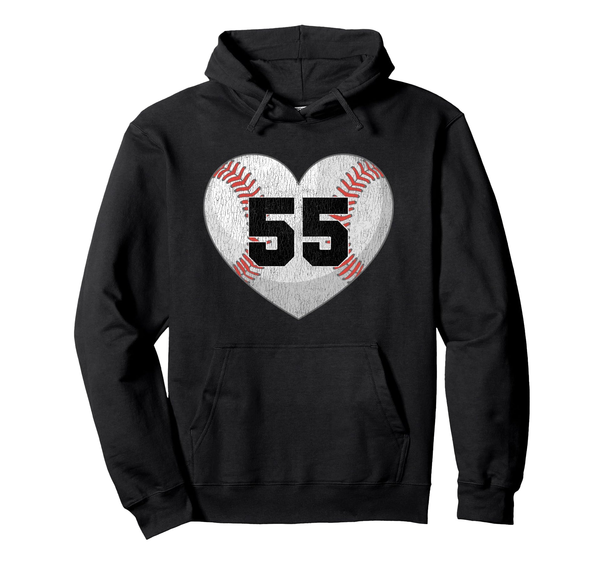 Baseball Number 55 Distressed Heart Hoodie - Graphic Print Men Women - T-Shirt, Sweatshirt, Hoodie