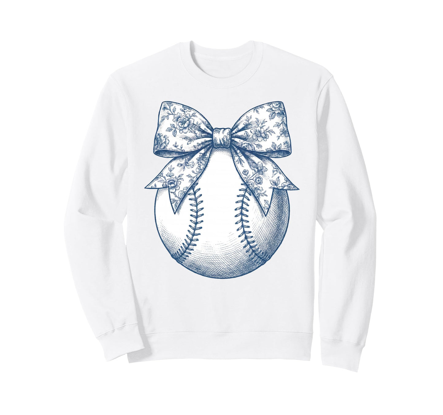 Baseball Floral Blue Toile Sweatshirt - Fun Novelty Design Men Women - T-Shirt, Sweatshirt, Hoodie