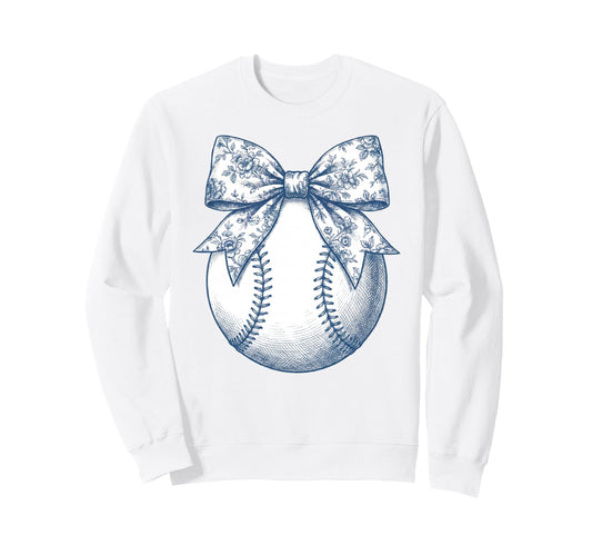 Baseball Floral Blue Toile Sweatshirt - Fun Novelty Design Men Women - T-Shirt, Sweatshirt, Hoodie