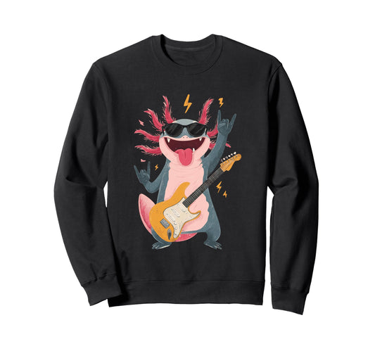 Axolotl Rock Music Funny Animal Sweatshirt - Minimalist Print Men Women - T-Shirt, Sweatshirt, Hoodie