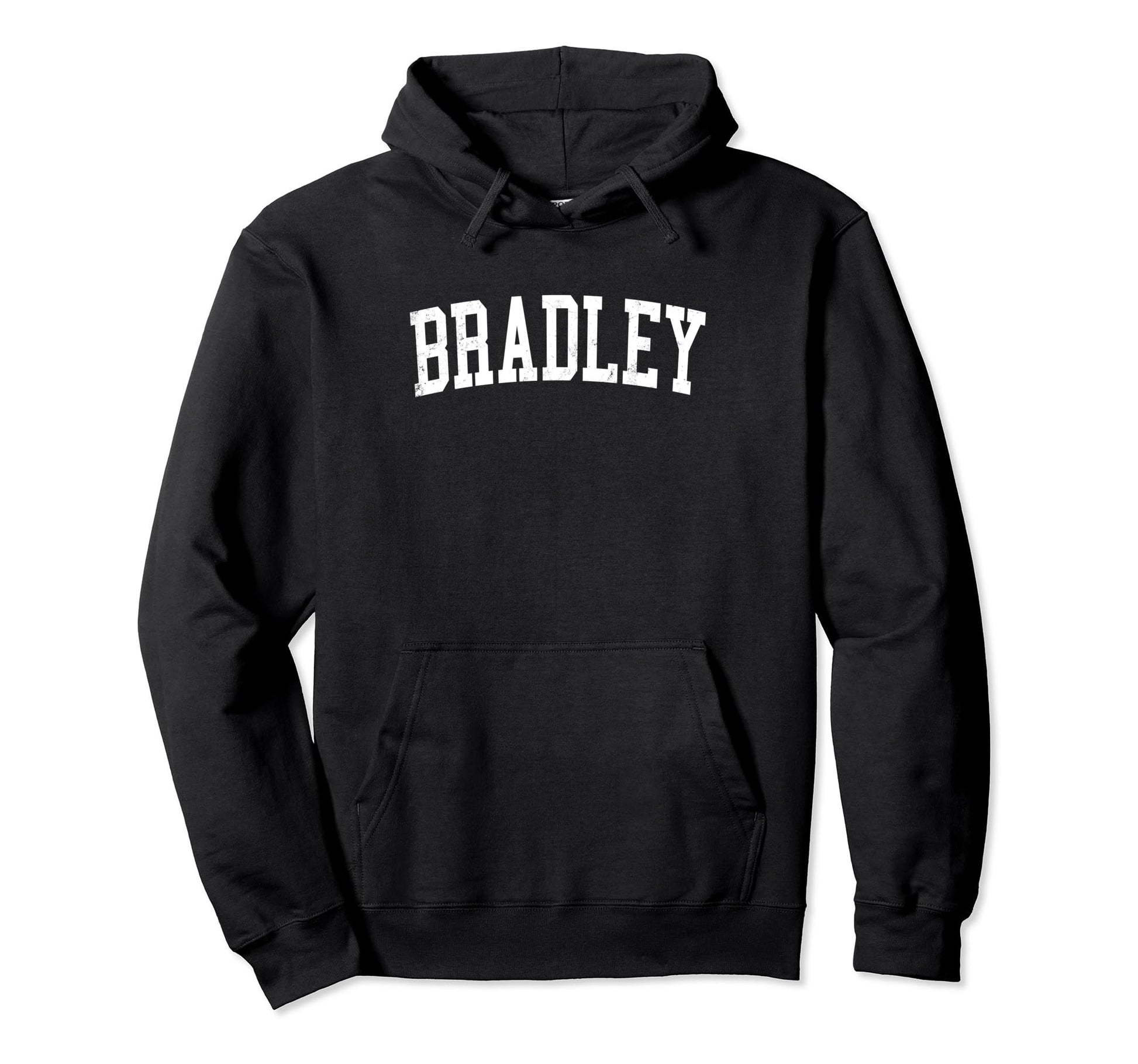 Bradley Il Distressed White Varsity Hoodie - Novelty Apparel for Adults - T-Shirt, Sweatshirt, Hoodie