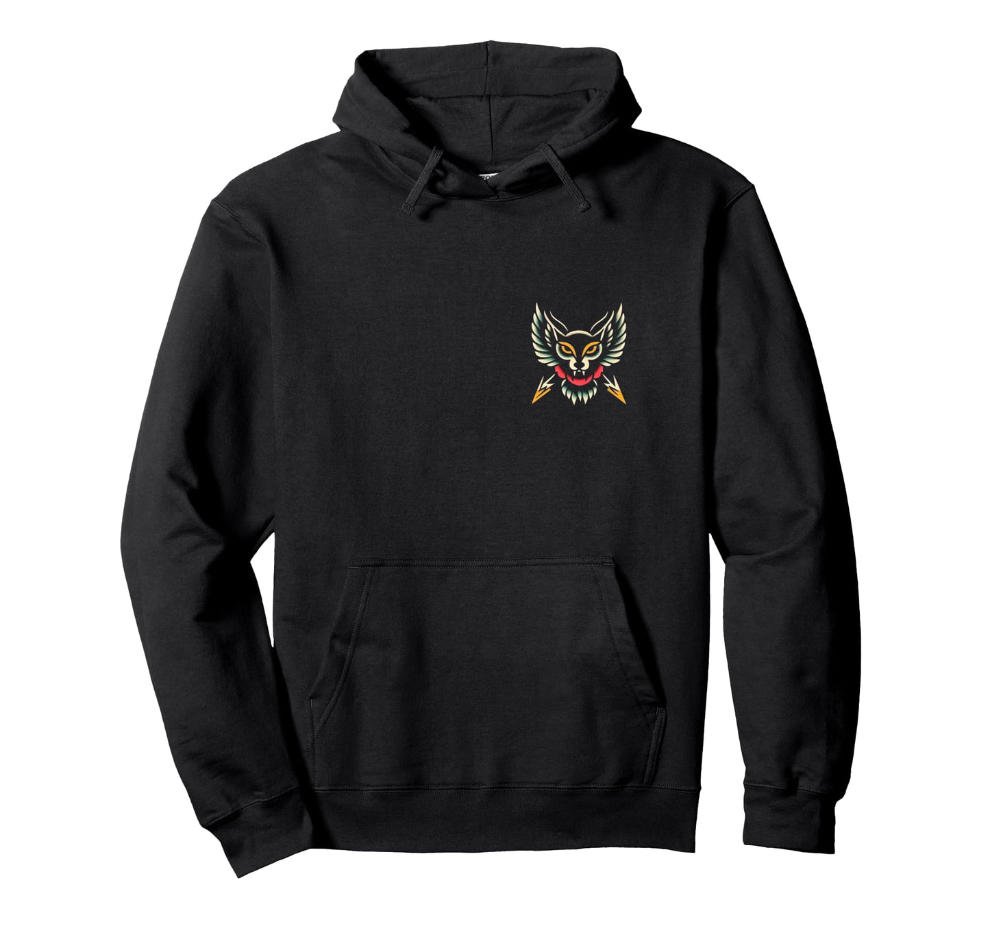 Wolf Tattoo Traditional Flash Art Hoodie - Casual Everyday Wear Men Women - T-Shirt, Sweatshirt, Hoodie