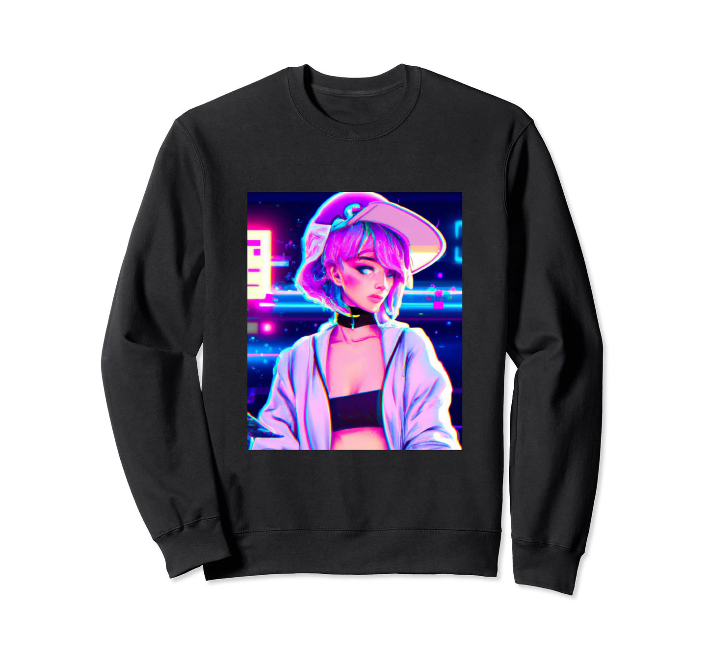 Pastel Aesthetic Anime Synthwave Sad Sweatshirt - Custom Art Print Unisex - T-Shirt, Sweatshirt, Hoodie
