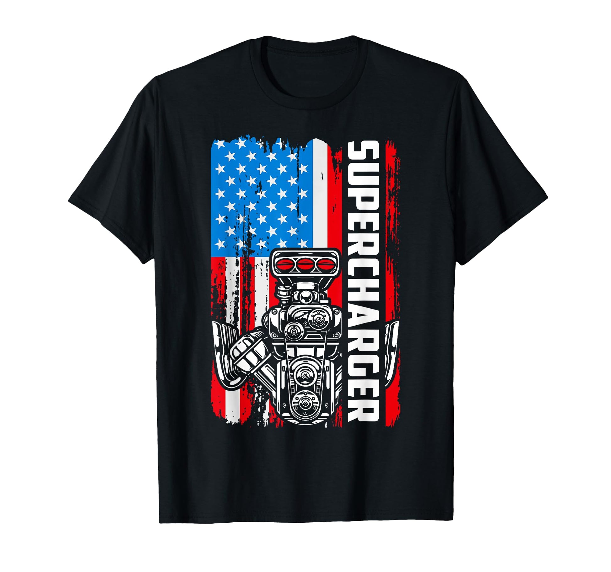 Supercharger Flag American Drag Racing T-Shirt - Graphic Print for Adults - T-Shirt, Sweatshirt, Hoodie