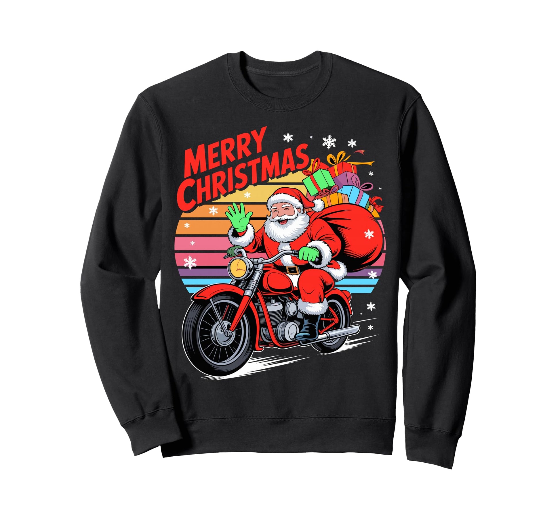 Merry Santa Riding Motorcycle Sweatshirt - Fun Novelty Design for Adults - T-Shirt, Sweatshirt, Hoodie