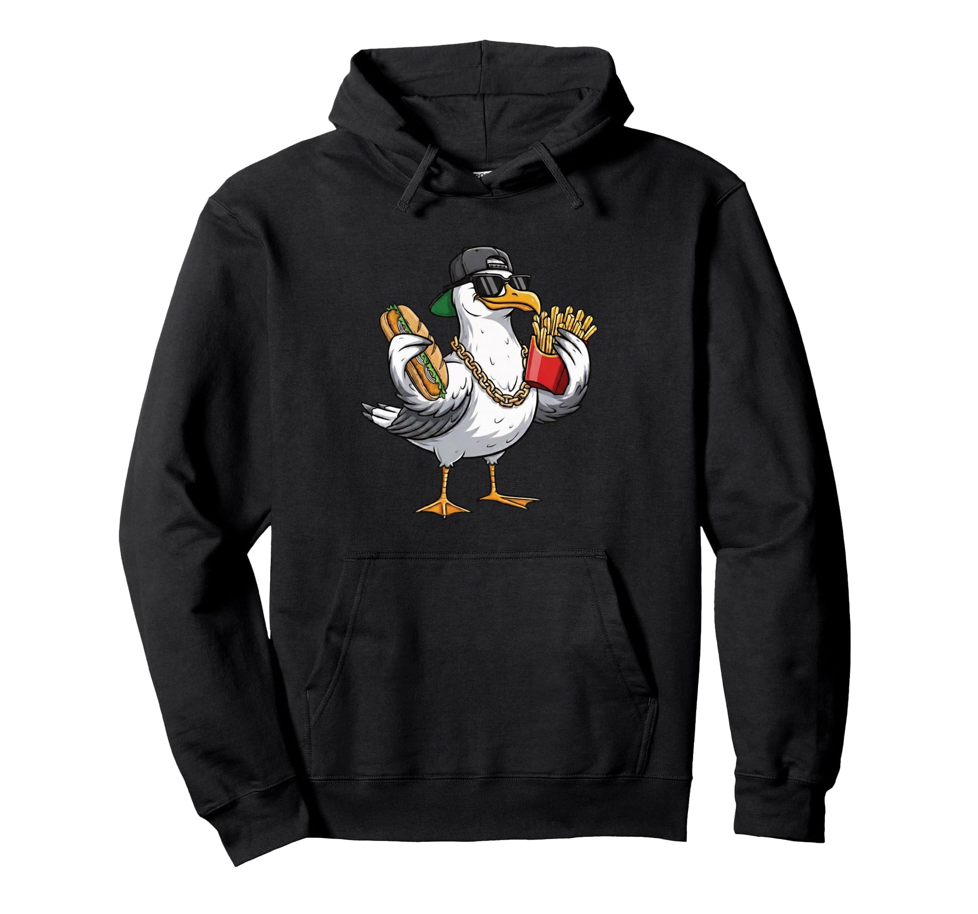 Gangster Seagull Sandwich And Fries Hoodie - Custom Art Print for Adults - T-Shirt, Sweatshirt, Hoodie