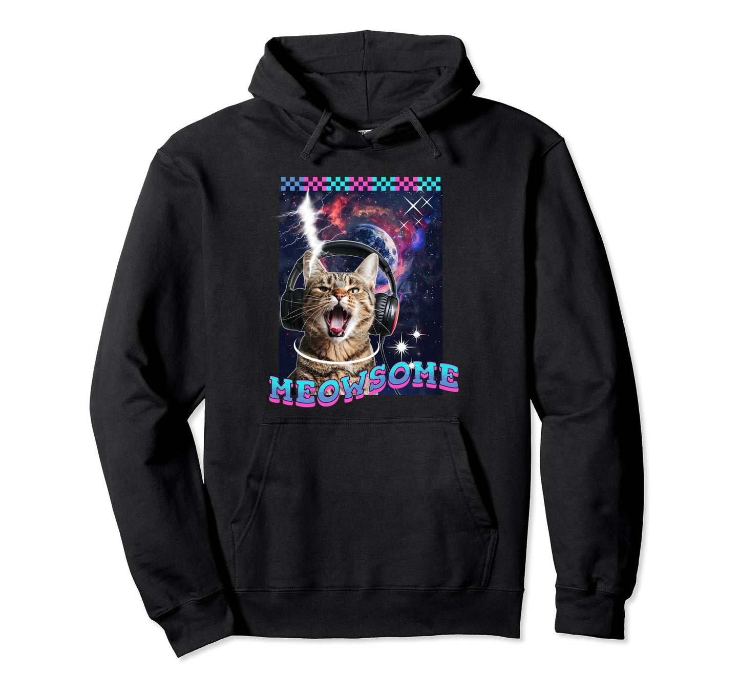 Meowsome Y2K Space Cat Space Aesthetic Hoodie - Graphic Print Men Women - T-Shirt, Sweatshirt, Hoodie