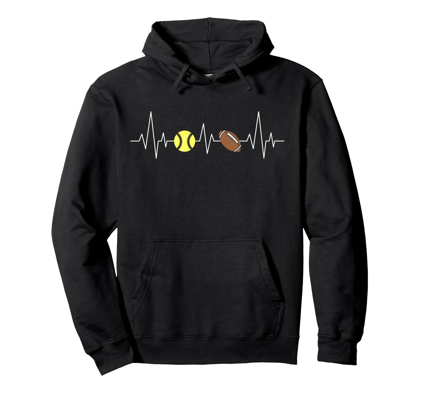 Football Baseball Softball Heartbeat Hoodie - Unique Graphic Men Women - T-Shirt, Sweatshirt, Hoodie