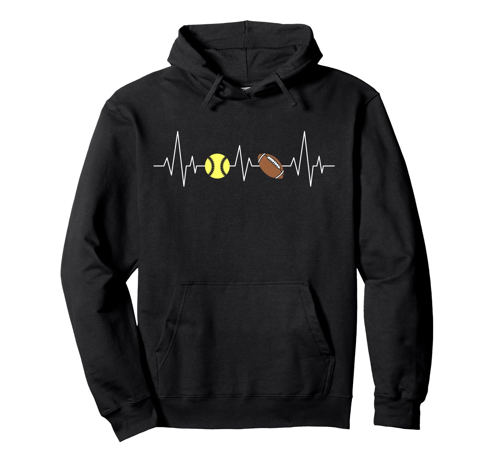 Football Baseball Softball Heartbeat Hoodie - Unique Graphic Men Women - T-Shirt, Sweatshirt, Hoodie