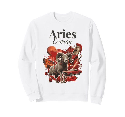 Aries Energy Zodiac Birthday Y2K Sweatshirt - Custom Art Print Men Women - T-Shirt, Sweatshirt, Hoodie