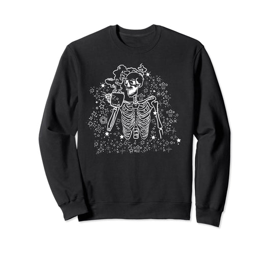 Aesthetic Coffee Skeleton Y2K Sweatshirt - Aesthetic Graphic Men Women - T-Shirt, Sweatshirt, Hoodie