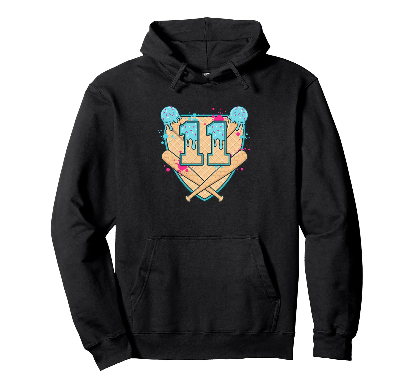 Birthday 11Th Ice Cream Baseball Hoodie - Minimalist Print Men Women - T-Shirt, Sweatshirt, Hoodie