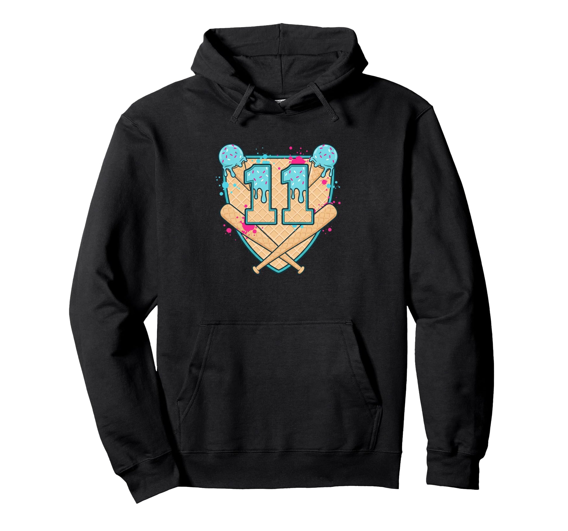 Birthday 11Th Ice Cream Baseball Hoodie - Minimalist Print Men Women - T-Shirt, Sweatshirt, Hoodie