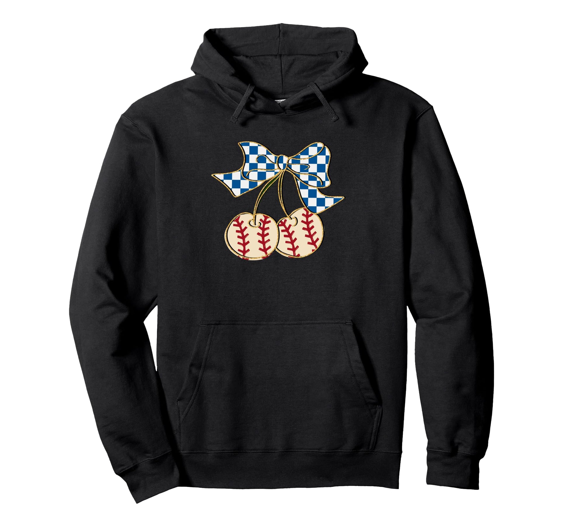 Baseball Cherry Gingham Bow Fun Hoodie - Graphic Print Men Women - T-Shirt, Sweatshirt, Hoodie
