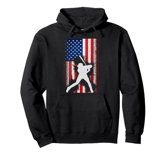 American Flag Baseball Distressed Usa Gift Hoodie - Custom Art Print Unisex - T-Shirt, Sweatshirt, Hoodie