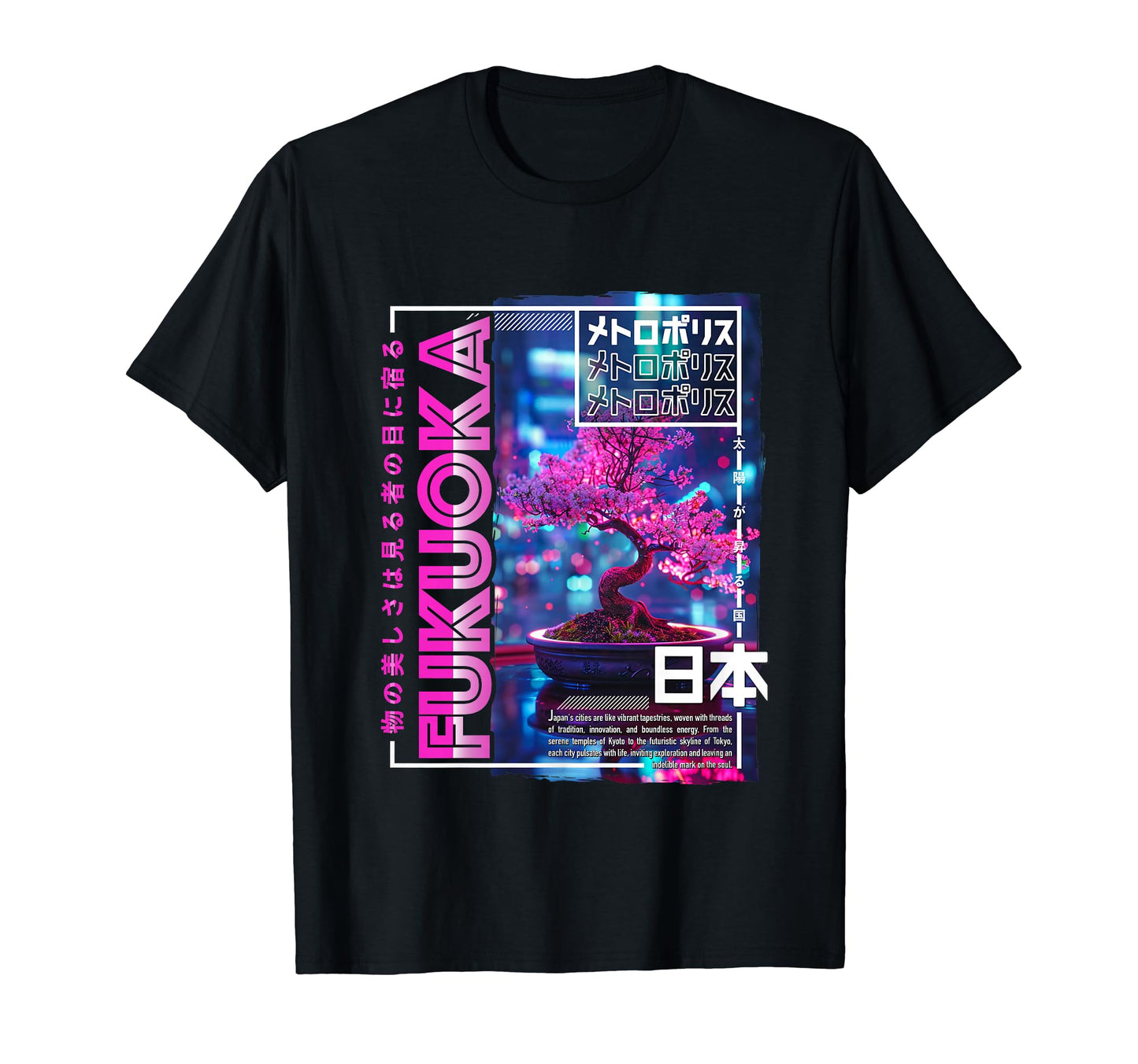 Fukuoka City 80S Synthwave Bonsai T-Shirt - Custom Art Print Men Women - T-Shirt, Sweatshirt, Hoodie