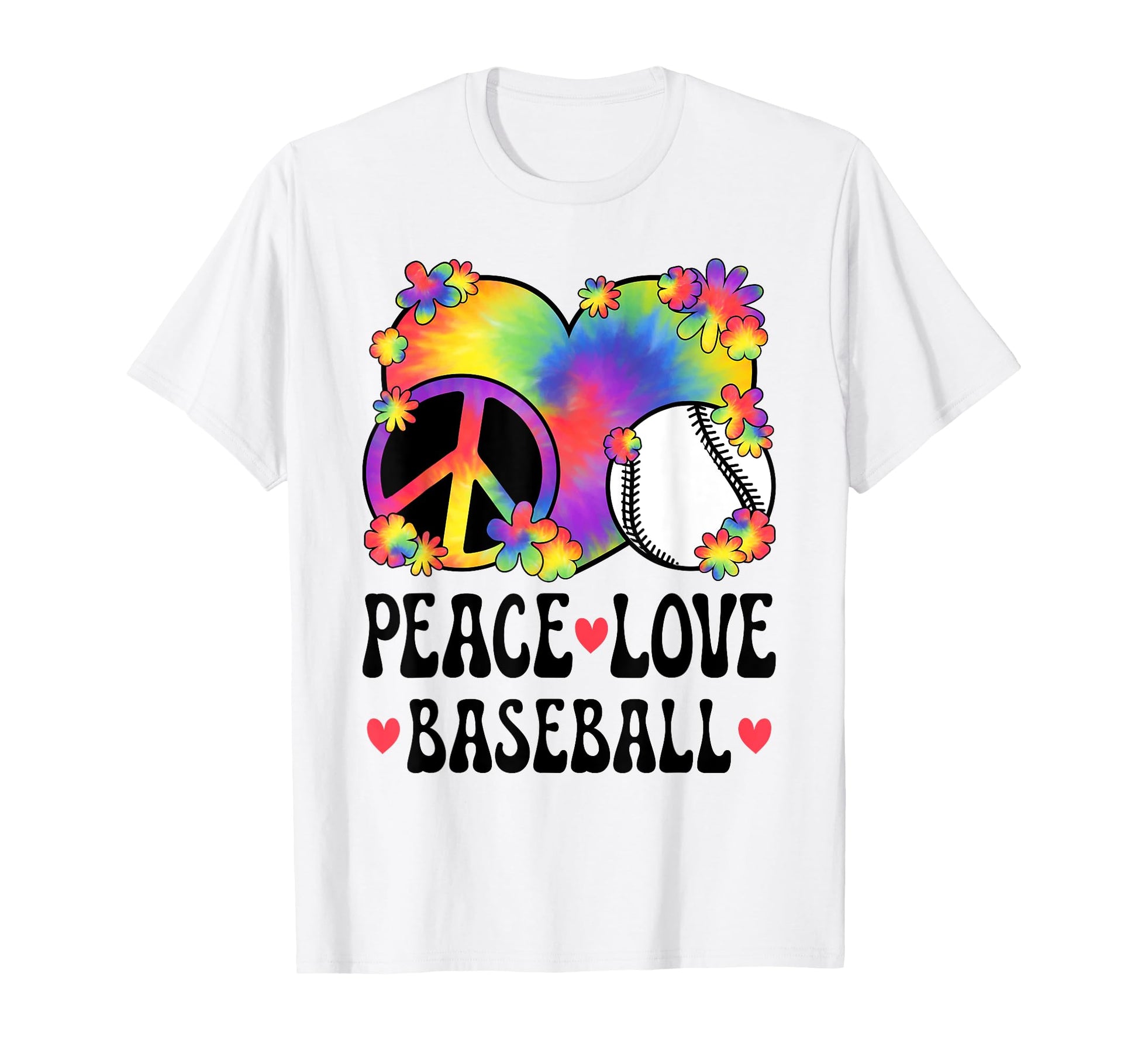 Peace Love Baseball Lover 60S 70S T-Shirt - Fun Novelty Design for Adults - T-Shirt, Sweatshirt, Hoodie