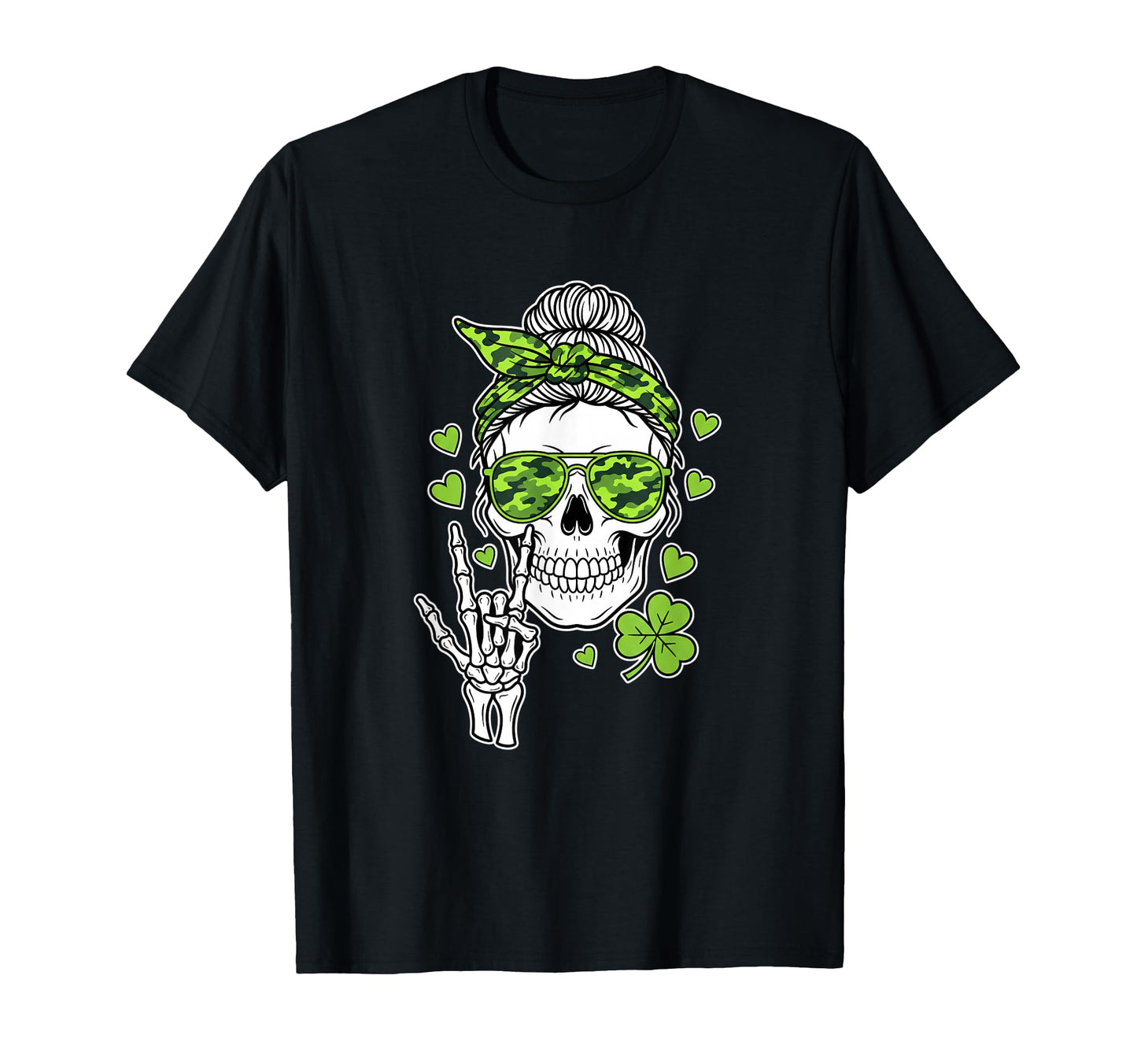 Skull Shamrock Sunglasses Rock Hand T-Shirt - Unique Graphic Men Women - T-Shirt, Sweatshirt, Hoodie
