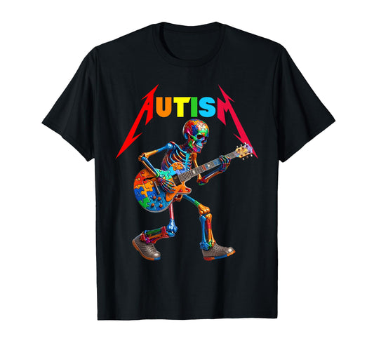 Autism Skeleton Guitar Rock Puzzle T-Shirt - Custom Art Print for Adults - T-Shirt, Sweatshirt, Hoodie