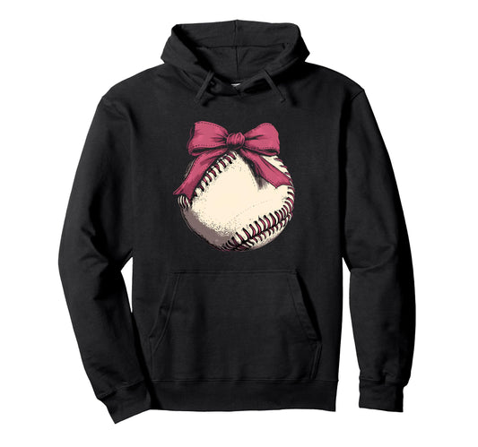Baseball Coquette Bow Baseball Mom Hoodie - Novelty Apparel for Adults - T-Shirt, Sweatshirt, Hoodie