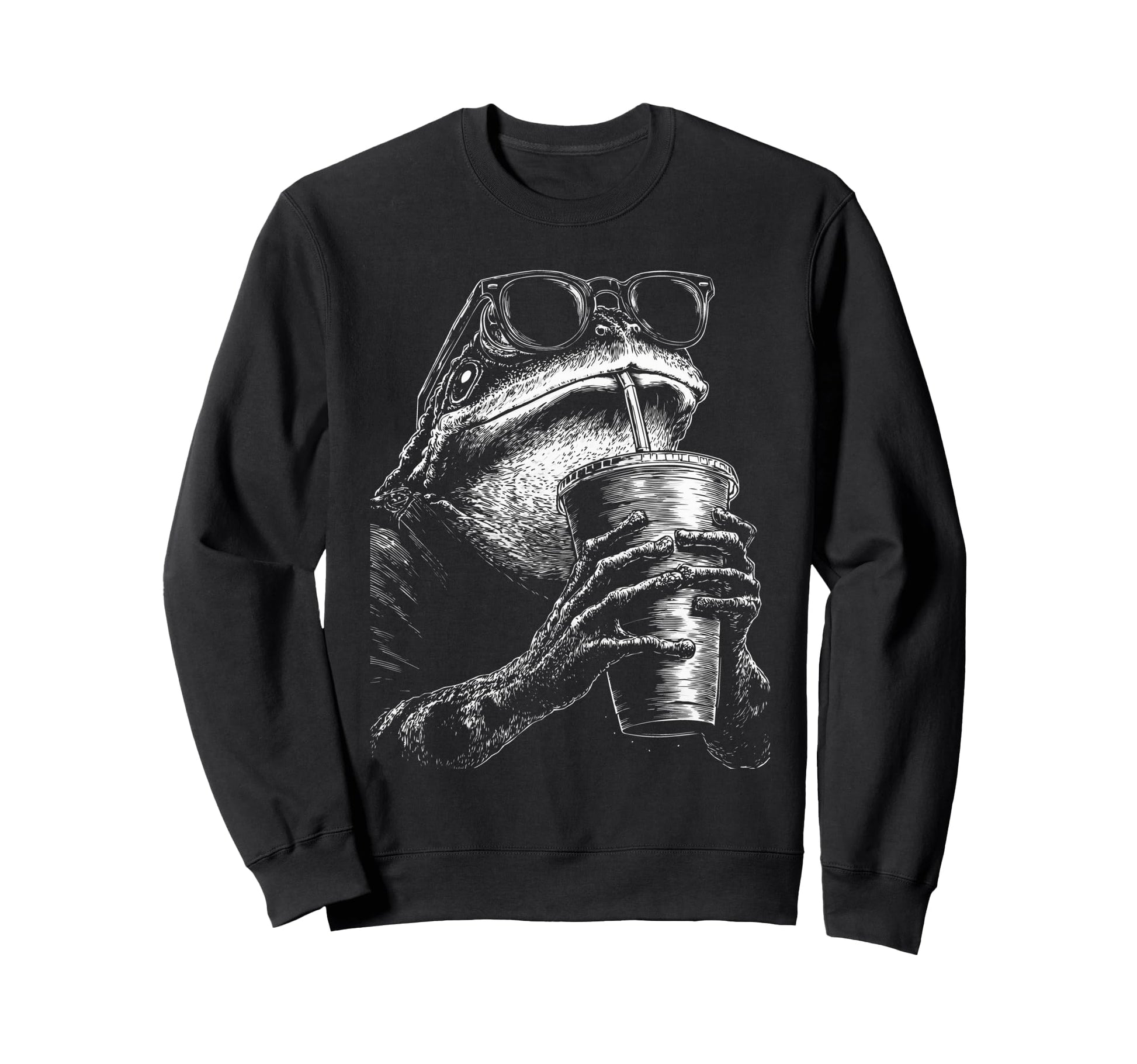 Frog Drinking Iced Coffee Funny Sweatshirt - Casual Everyday Wear Unisex - T-Shirt, Sweatshirt, Hoodie