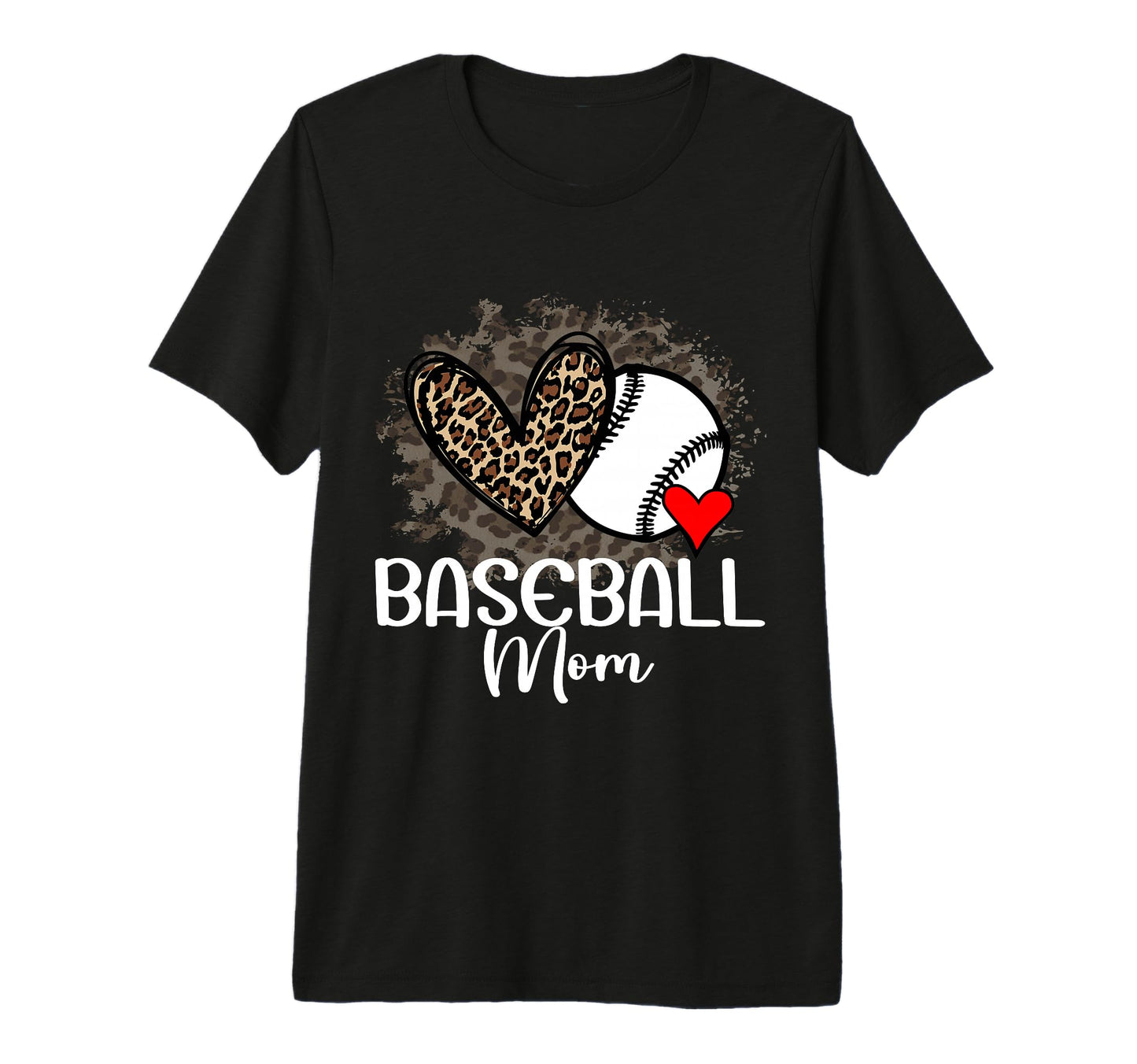Baseball Mom Funny Leopard Heart T-Shirt - Casual Everyday Wear for Adults - T-Shirt, Sweatshirt, Hoodie