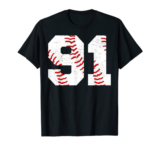 91 Birthday Baseball Theme Bday Party T-Shirt - Minimalist Print Unisex - T-Shirt, Sweatshirt, Hoodie