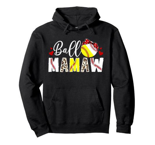Ball Mamaw Leopard Softball Baseball Hoodie - Aesthetic Graphic Men Women - T-Shirt, Sweatshirt, Hoodie