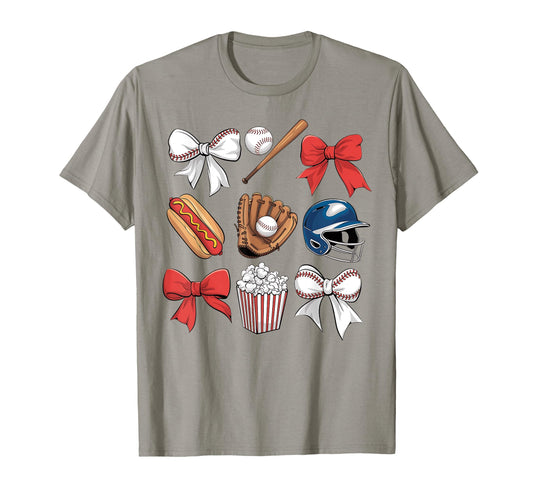 Baseball Coquette Bow Mothers Day T-Shirt - Casual Everyday Wear Men Women - T-Shirt, Sweatshirt, Hoodie
