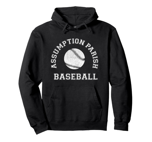 Assumption Parish Baseball Distressed Hoodie - Minimalist Print Unisex - T-Shirt, Sweatshirt, Hoodie