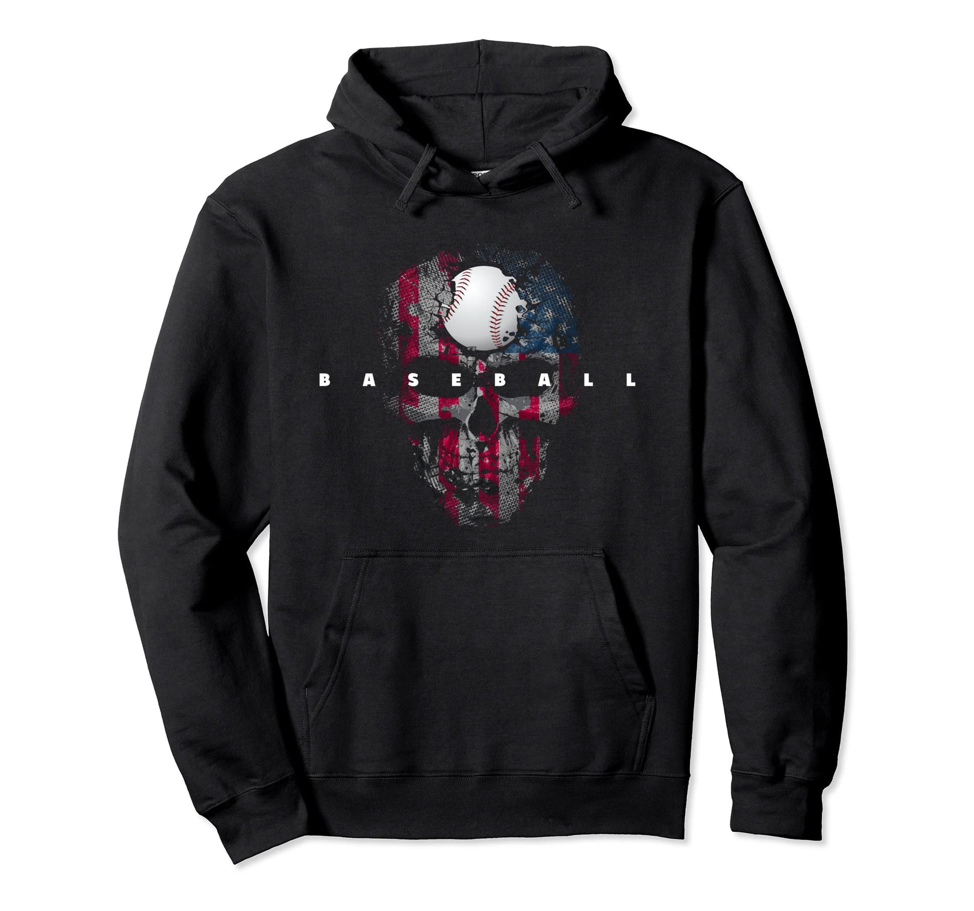 American Flag Skull Baseball Baseball Hoodie - Trendy Graphic Unisex - T-Shirt, Sweatshirt, Hoodie