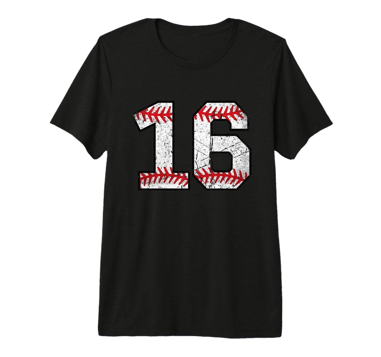 Distressed Number 16 Baseball T-Shirt - Fun Novelty Design for Adults - T-Shirt, Sweatshirt, Hoodie