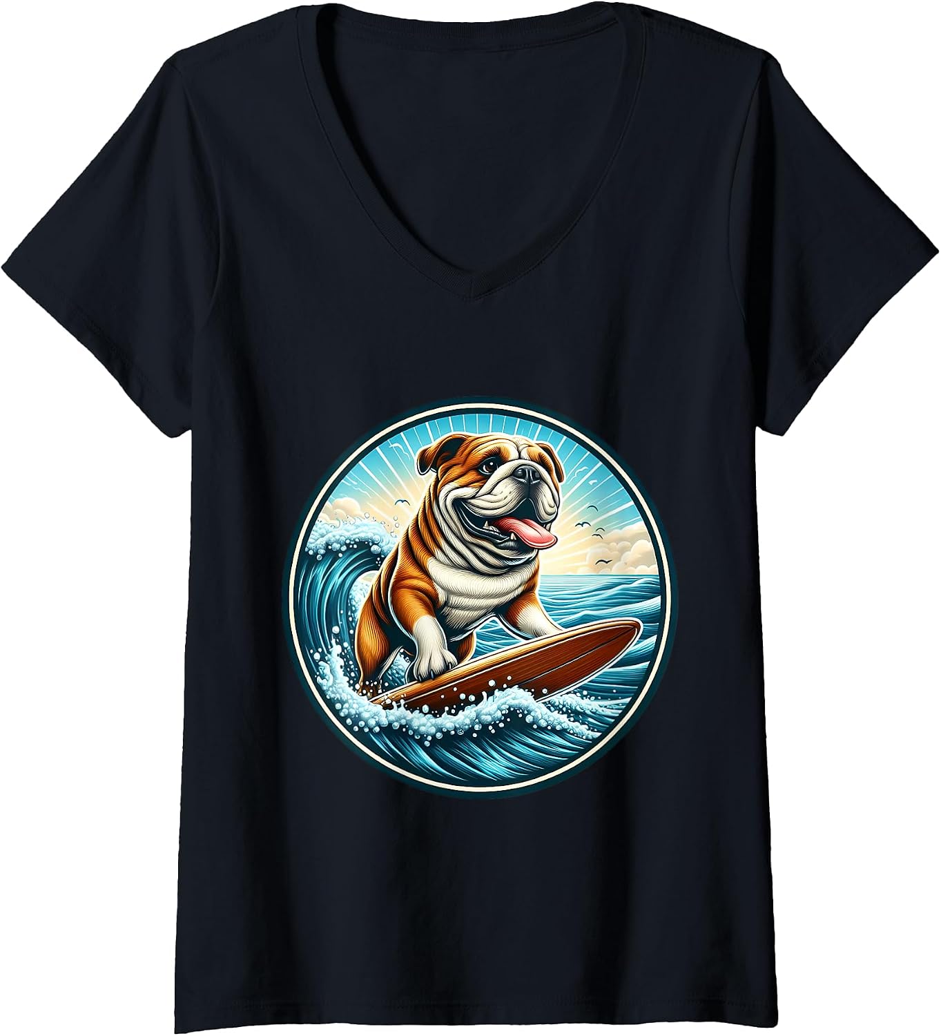 Bulldog Dog Surfing Surfer Owner Merch - Adult & Kids T-Shirts, Sweatshirts & Hoodies apparel design preview 1