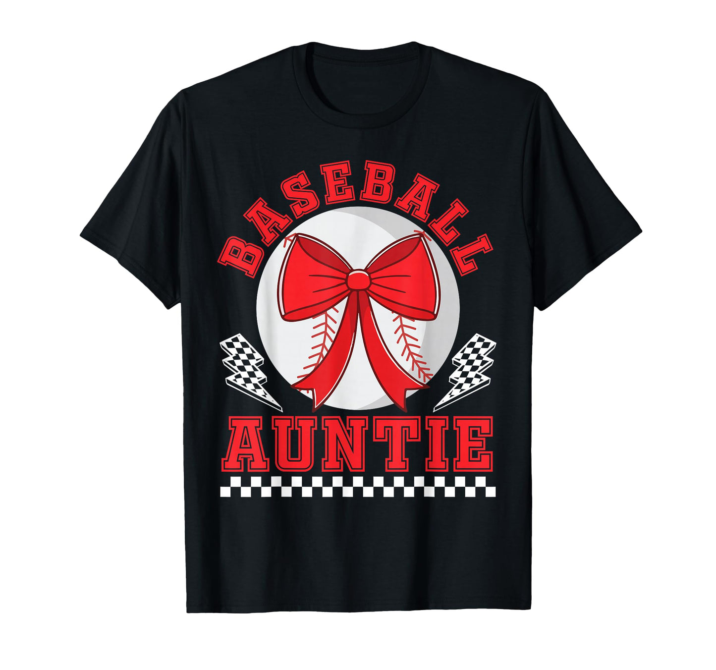 Baseball Auntie Bow Checkered Player T-Shirt - Novelty Apparel Unisex - T-Shirt, Sweatshirt, Hoodie
