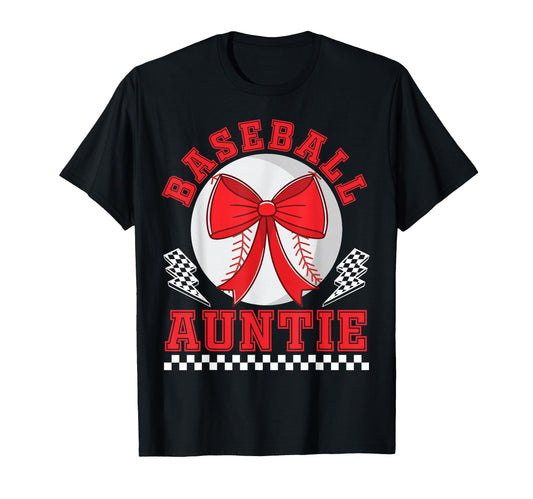 Baseball Auntie Bow Checkered Player T-Shirt - Novelty Apparel Unisex - T-Shirt, Sweatshirt, Hoodie
