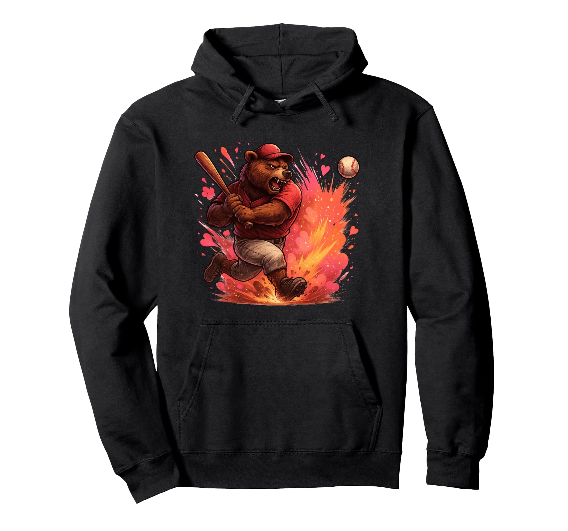 Power Swing Baseball Bear Charge Hoodie - Minimalist Print for Adults - T-Shirt, Sweatshirt, Hoodie