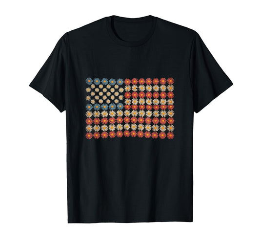American Flag Made Flowers Boho Art T-Shirt - Minimalist Print Unisex - T-Shirt, Sweatshirt, Hoodie