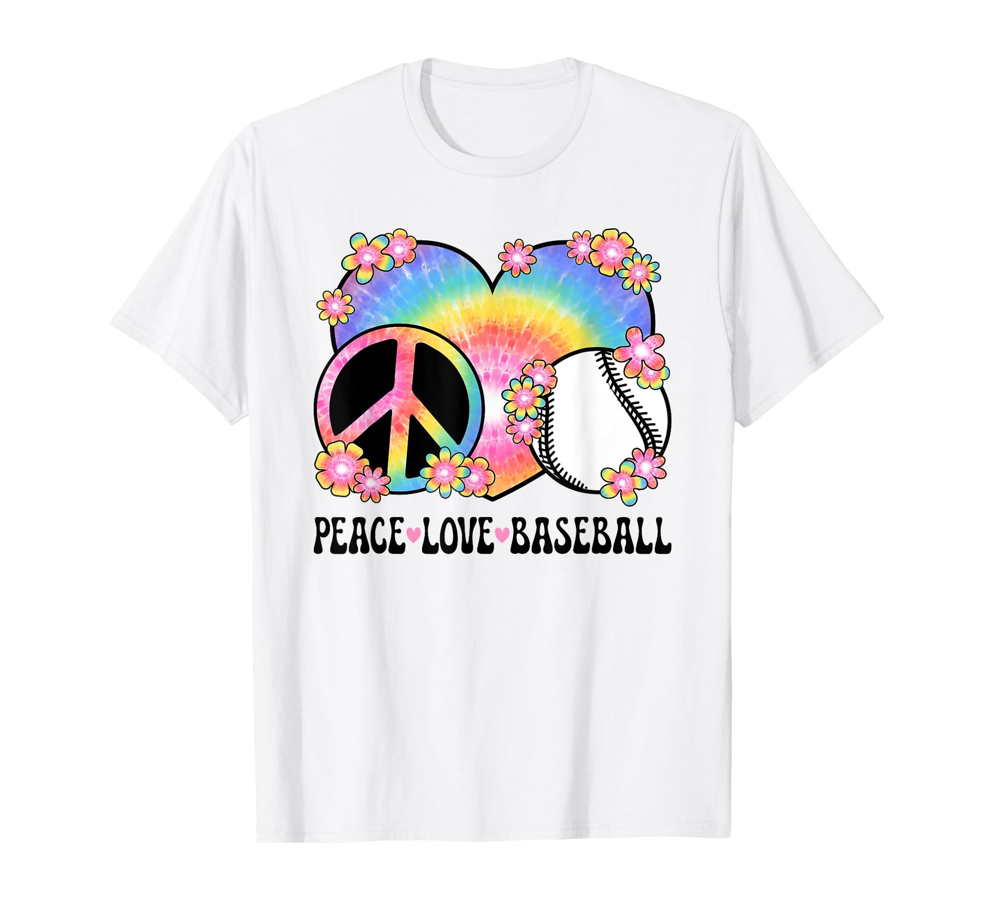 Peace Love Baseball Lover 60S 70S Hippie T-Shirt - Custom Art Print Unisex - T-Shirt, Sweatshirt, Hoodie