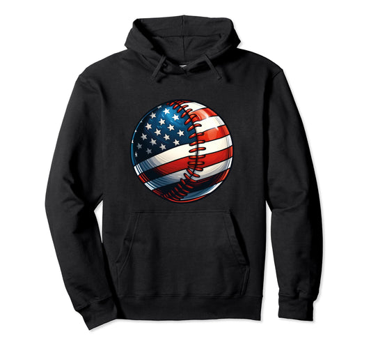 Baseball American Flag 4Th July Love Hoodie - Aesthetic Graphic Unisex - T-Shirt, Sweatshirt, Hoodie