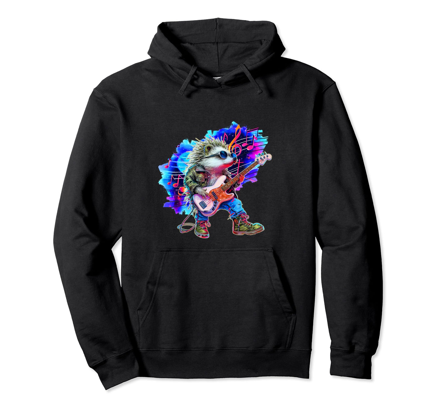 80S 90S Streetwear Rocker Hedgehog Bass Hoodie - Trendy Graphic Men Women - T-Shirt, Sweatshirt, Hoodie