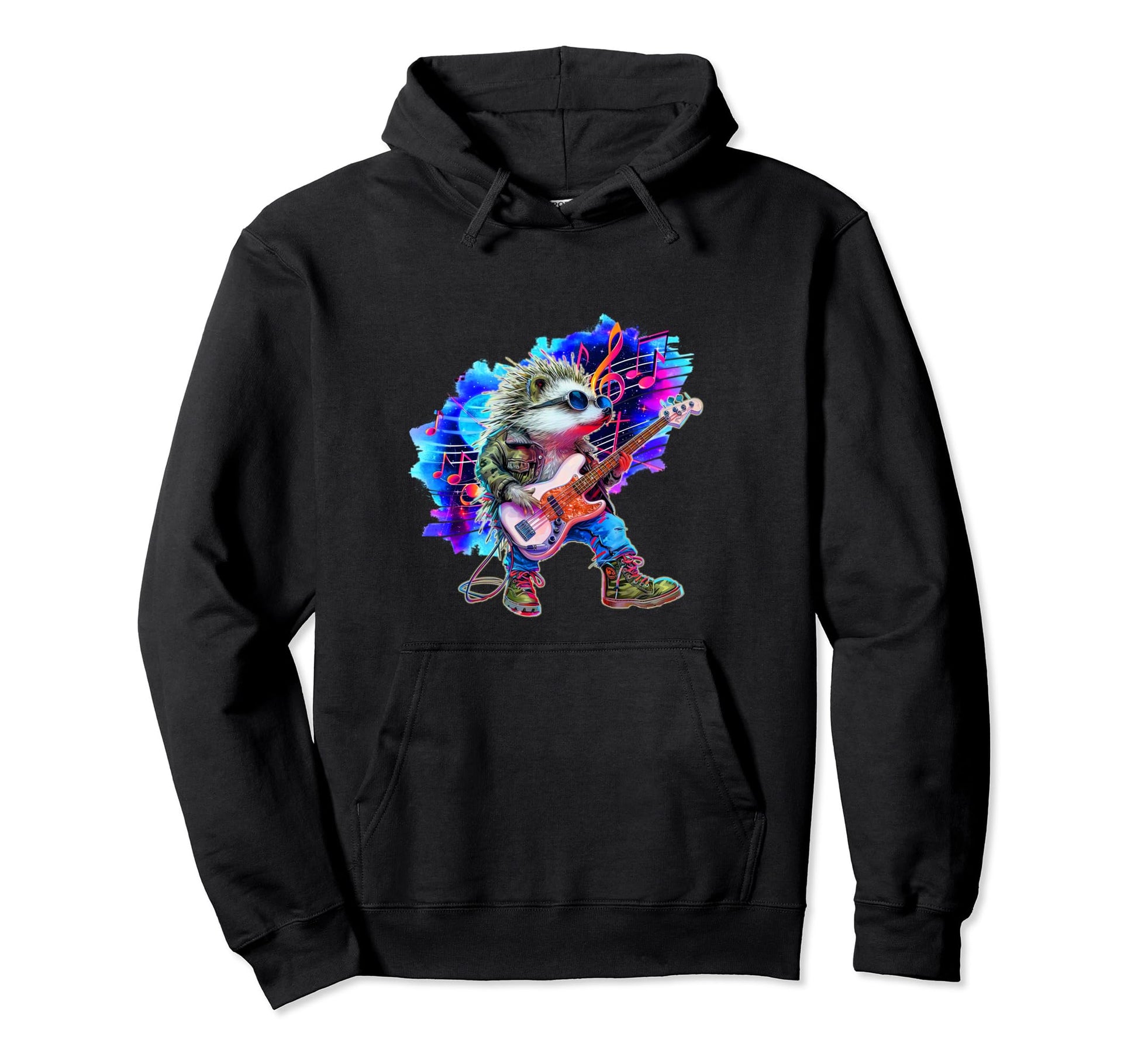 80S 90S Streetwear Rocker Hedgehog Bass Hoodie - Trendy Graphic Men Women - T-Shirt, Sweatshirt, Hoodie