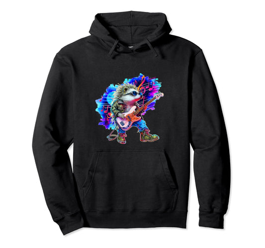 80S 90S Streetwear Rocker Hedgehog Bass Hoodie - Trendy Graphic Men Women - T-Shirt, Sweatshirt, Hoodie