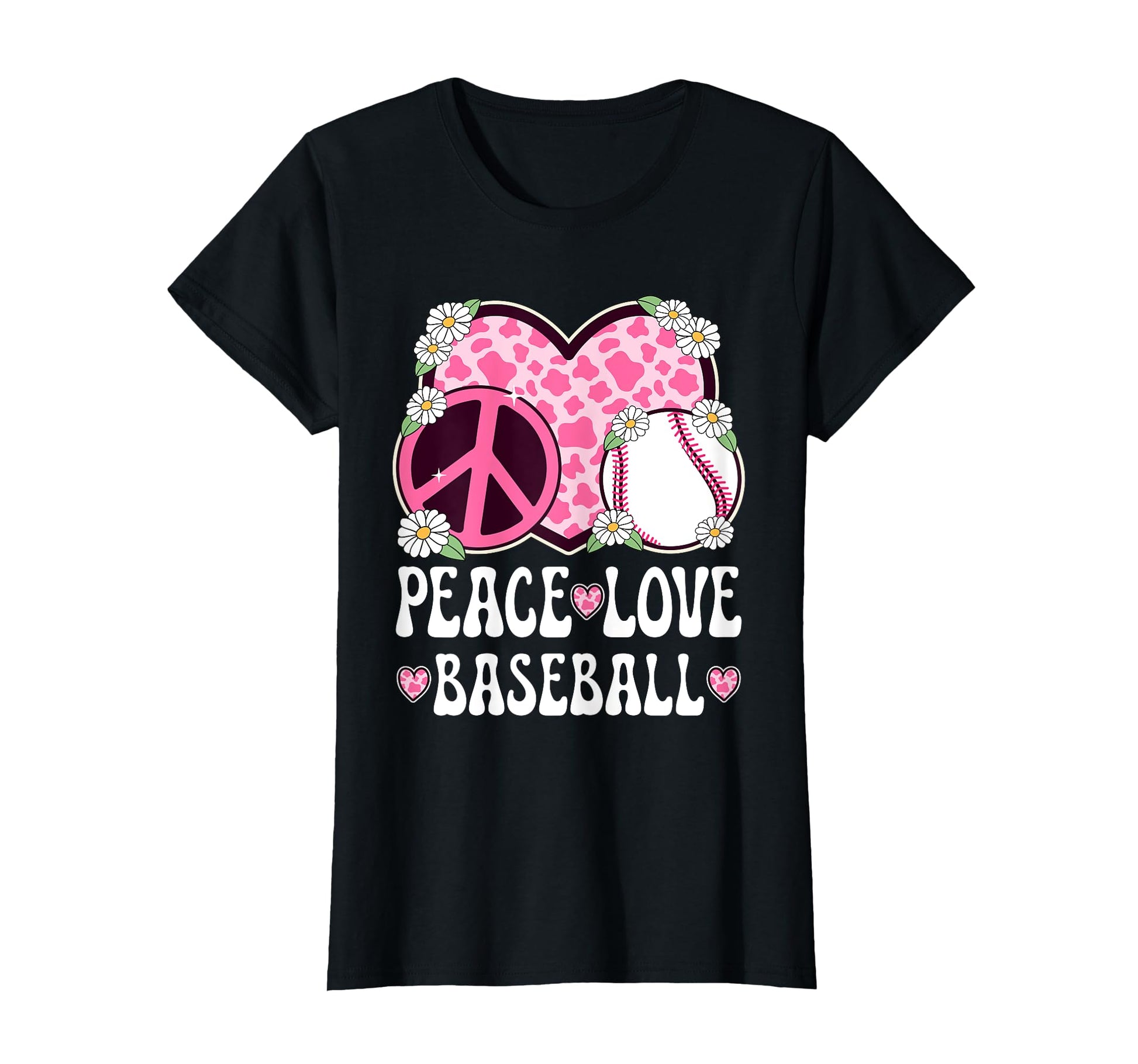 Peace Love Baseball Lover Cow T-Shirt - Fun Novelty Design Men Women - T-Shirt, Sweatshirt, Hoodie