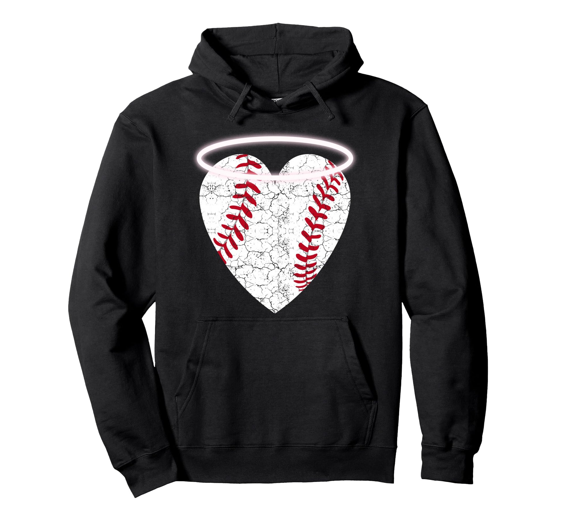 Angel Baseball Heart Halo Hoodie - Unique Graphic Men Women - T-Shirt, Sweatshirt, Hoodie