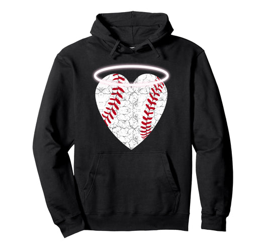 Angel Baseball Heart Halo Hoodie - Unique Graphic Men Women - T-Shirt, Sweatshirt, Hoodie