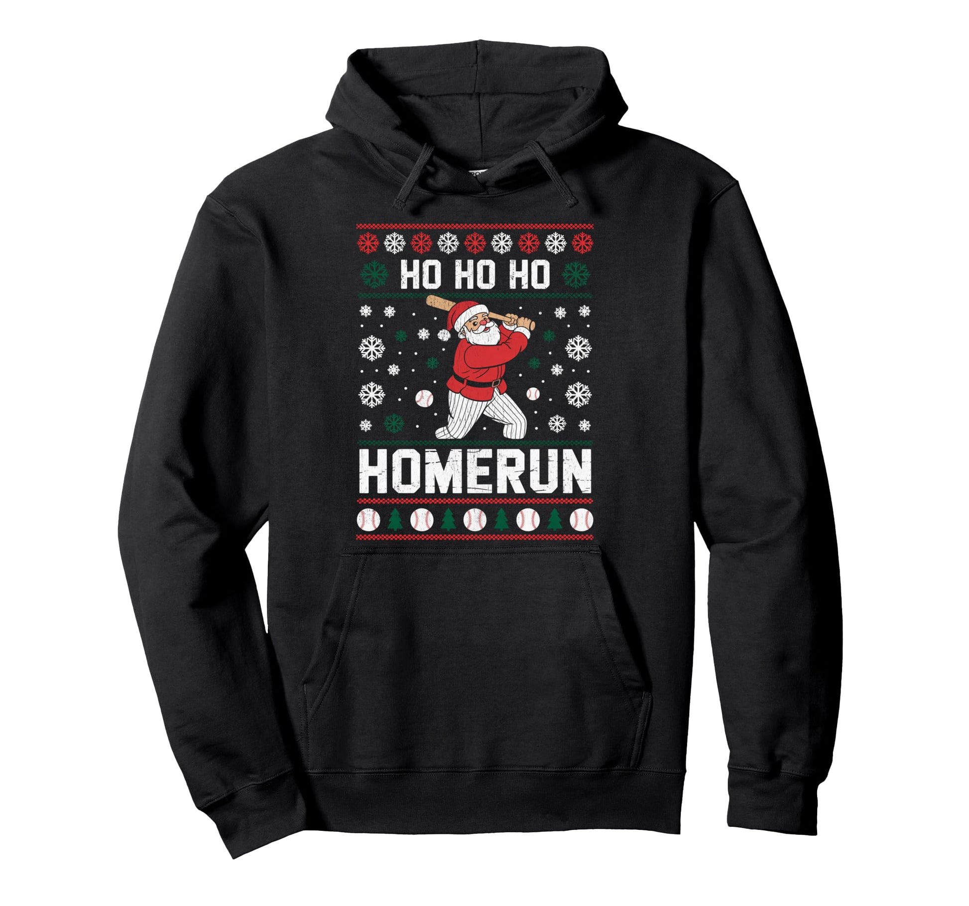 Ho Ho Home Run Funny Baseball Lover Ugly Hoodie - Trendy Graphic Unisex - T-Shirt, Sweatshirt, Hoodie
